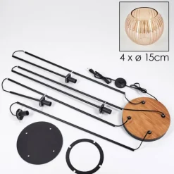 Koyoto Lampadaire 30 cm Bois foncé, Noir, 4 lumières