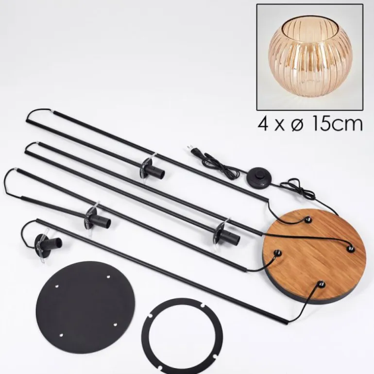 Koyoto Lampadaire 30 cm Bois foncé, Noir, 4 lumières