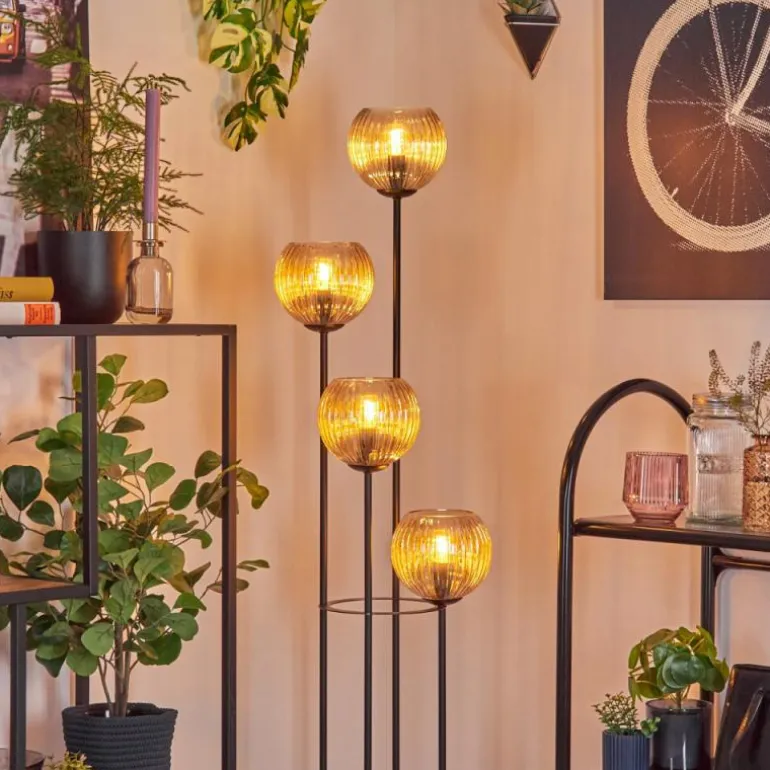 Koyoto Lampadaire 30 cm Bois foncé, Noir, 4 lumières