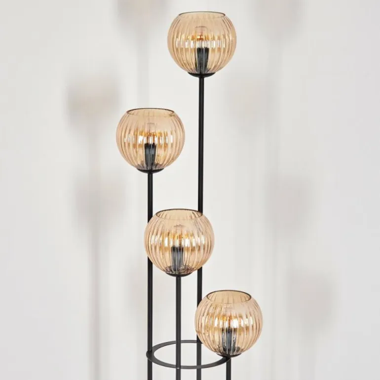 Koyoto Lampadaire 30 cm Bois foncé, Noir, 4 lumières