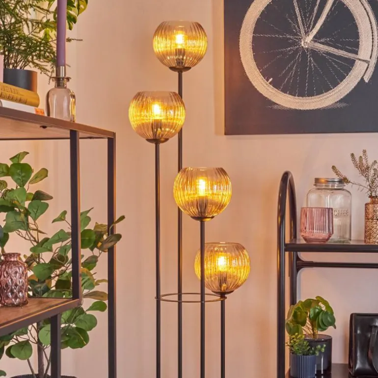 Koyoto Lampadaire 30 cm Bois foncé, Noir, 4 lumières