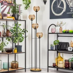 Koyoto Lampadaire 30 cm Bois foncé, Noir, 4 lumières