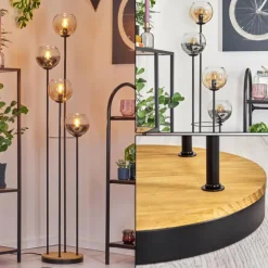 Koyoto Lampadaire 30 cm Bois foncé, Noir, 4 lumières