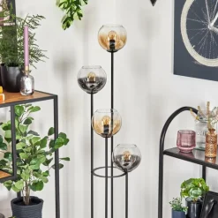 Koyoto Lampadaire 30 cm Bois foncé, Noir, 4 lumières
