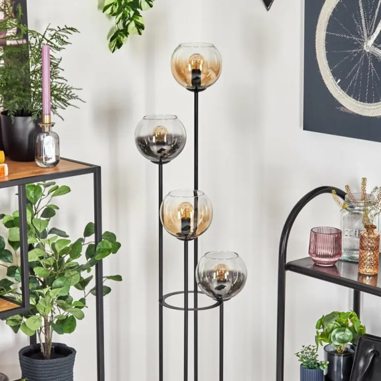 Koyoto Lampadaire 30 cm Bois foncé, Noir, 4 lumières