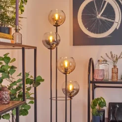 Koyoto Lampadaire 30 cm Bois foncé, Noir, 4 lumières