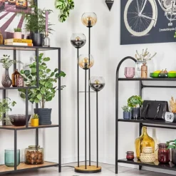 Koyoto Lampadaire 30 cm Bois foncé, Noir, 4 lumières