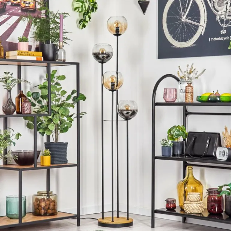 Koyoto Lampadaire 30 cm Bois foncé, Noir, 4 lumières