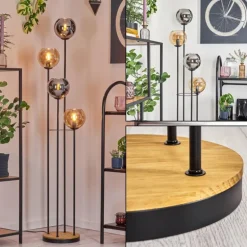 Koyoto Lampadaire 30 cm Bois foncé, Noir, 4 lumières