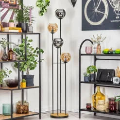 Koyoto Lampadaire 30 cm Bois foncé, Noir, 4 lumières