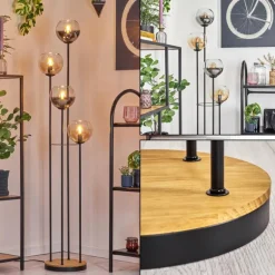 Koyoto Lampadaire 30 cm Bois foncé, Noir, 4 lumières