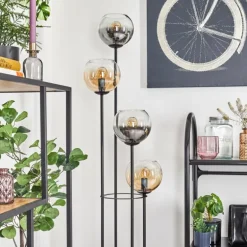 Koyoto Lampadaire 30 cm Bois foncé, Noir, 4 lumières