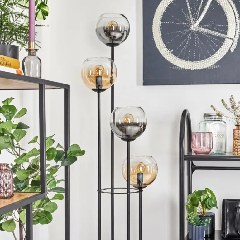 Koyoto Lampadaire 30 cm Bois foncé, Noir, 4 lumières