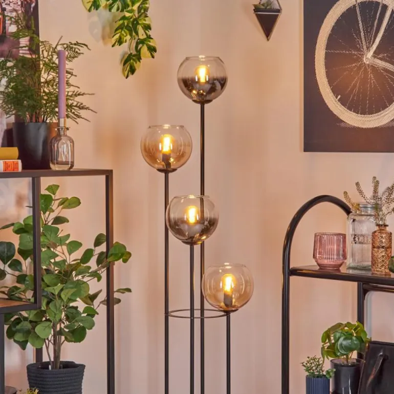 Koyoto Lampadaire 30 cm Bois foncé, Noir, 4 lumières