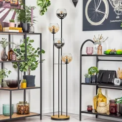 Koyoto Lampadaire 30 cm Bois foncé, Noir, 4 lumières