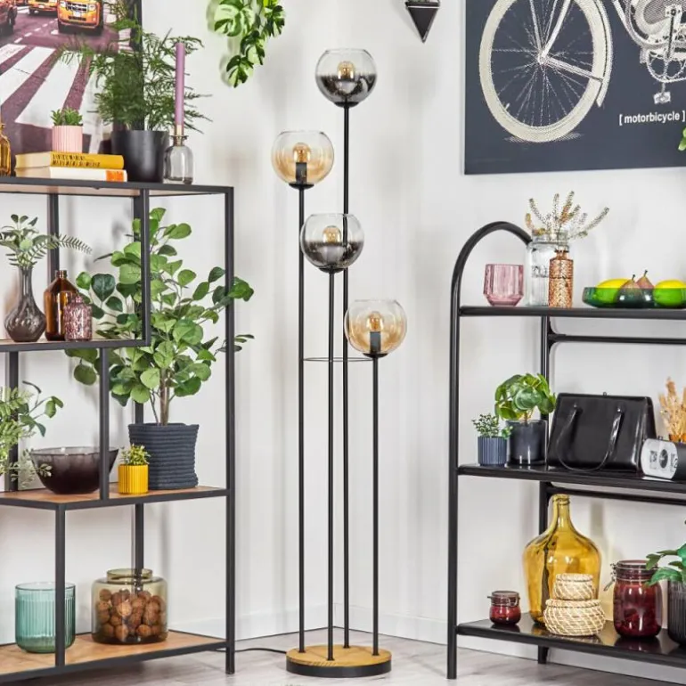 Koyoto Lampadaire 30 cm Bois foncé, Noir, 4 lumières