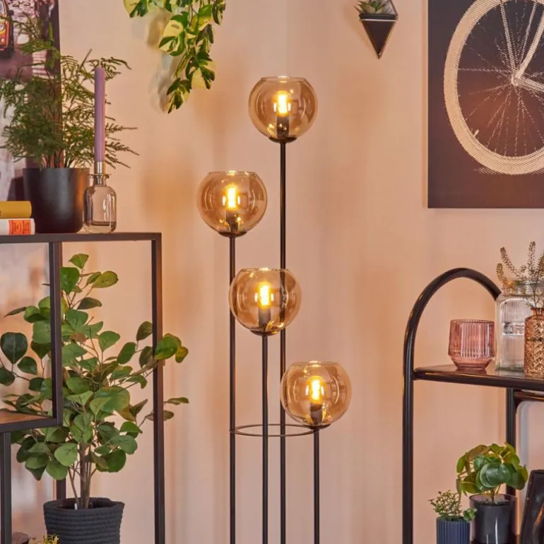 Koyoto Lampadaire 30 cm Bois foncé, Noir, 4 lumières