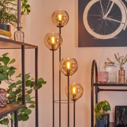 Koyoto Lampadaire 30 cm Bois foncé, Noir, 4 lumières