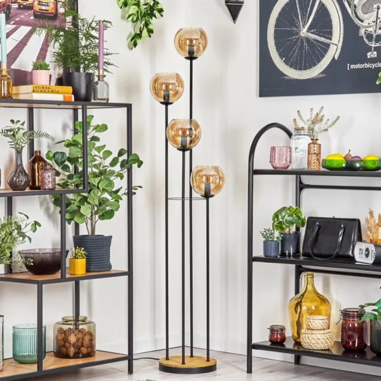 Koyoto Lampadaire 30 cm Bois foncé, Noir, 4 lumières