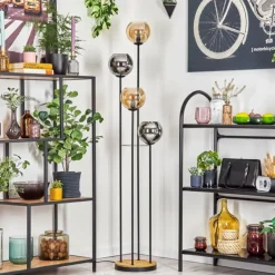 Koyoto Lampadaire 30 cm Bois foncé, Noir, 4 lumières