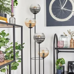 Koyoto Lampadaire 30 cm Bois foncé, Noir, 4 lumières