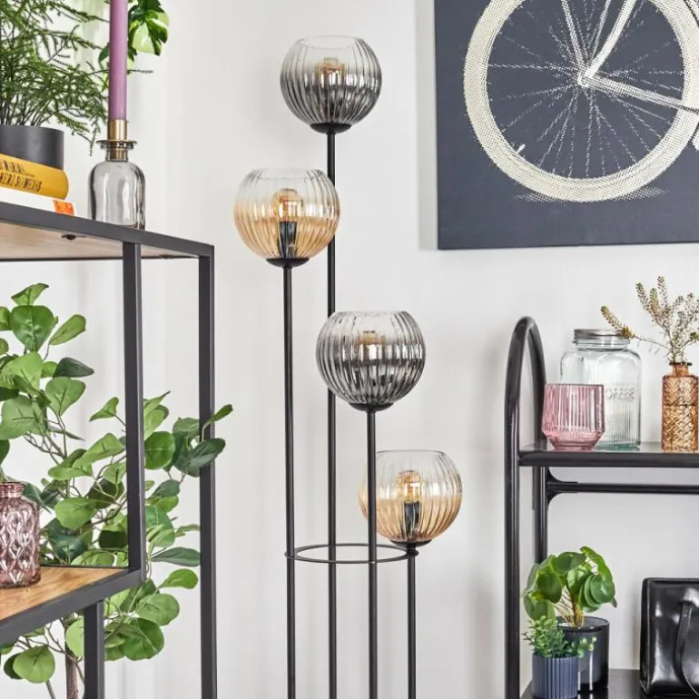 Koyoto Lampadaire 30 cm Bois foncé, Noir, 4 lumières