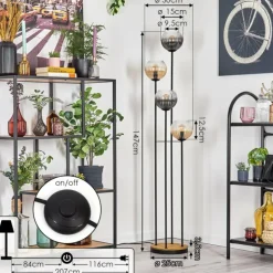 Koyoto Lampadaire 30 cm Bois foncé, Noir, 4 lumières