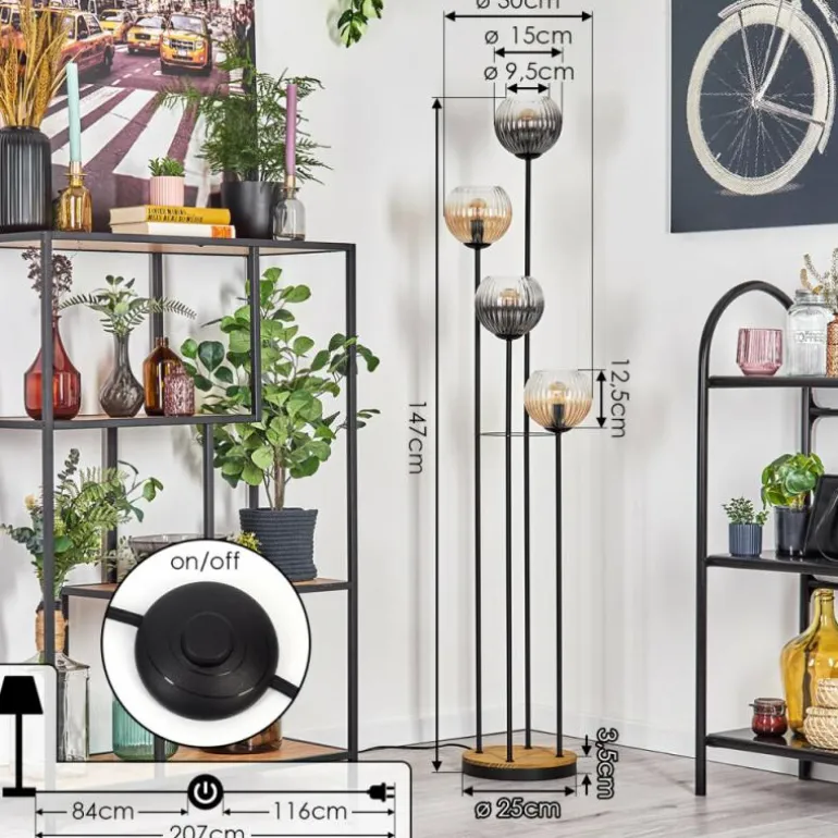 Koyoto Lampadaire 30 cm Bois foncé, Noir, 4 lumières