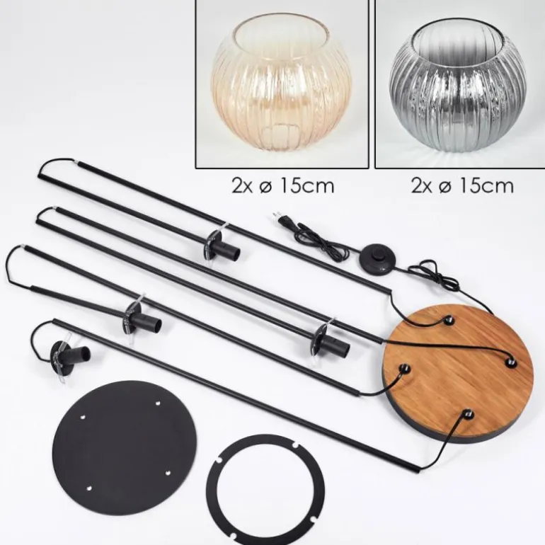 Koyoto Lampadaire 30 cm Bois foncé, Noir, 4 lumières