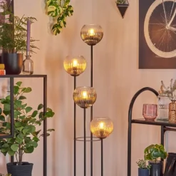 Koyoto Lampadaire 30 cm Bois foncé, Noir, 4 lumières