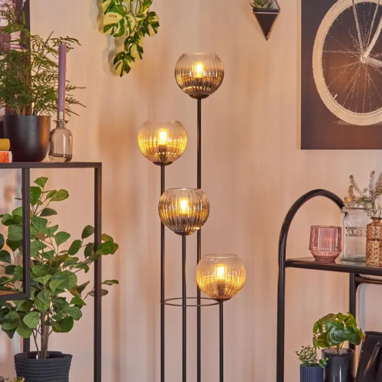 Koyoto Lampadaire 30 cm Bois foncé, Noir, 4 lumières