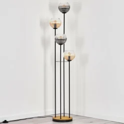Koyoto Lampadaire 30 cm Bois foncé, Noir, 4 lumières