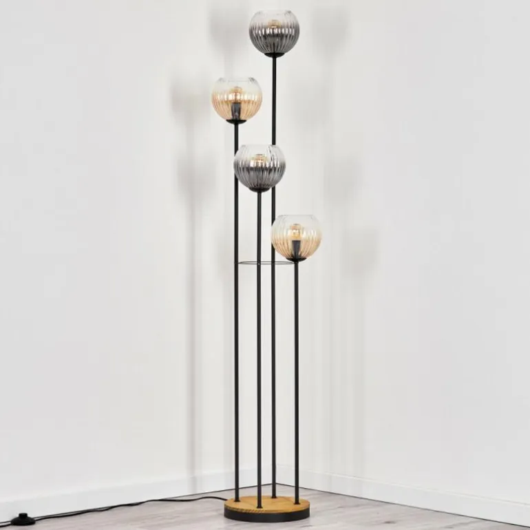 Koyoto Lampadaire 30 cm Bois foncé, Noir, 4 lumières