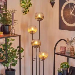 Koyoto Lampadaire 30 cm Bois foncé, Noir, 4 lumières