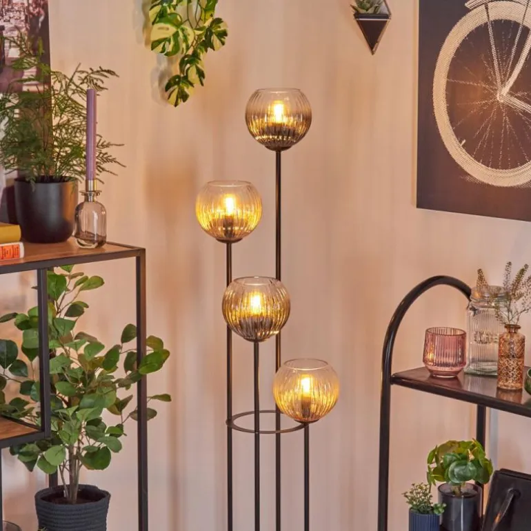Koyoto Lampadaire 30 cm Bois foncé, Noir, 4 lumières