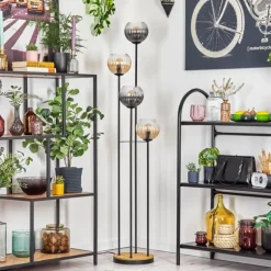 Koyoto Lampadaire 30 cm Bois foncé, Noir, 4 lumières