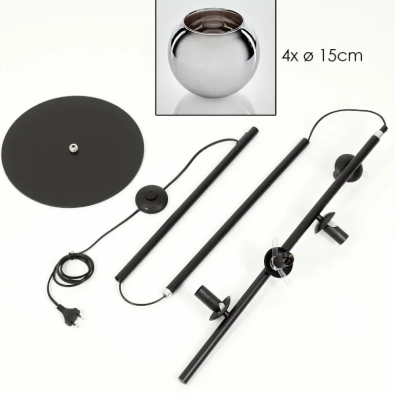 Koyoto Lampadaire 31 cm Chrome, Fumé, 4 lumières