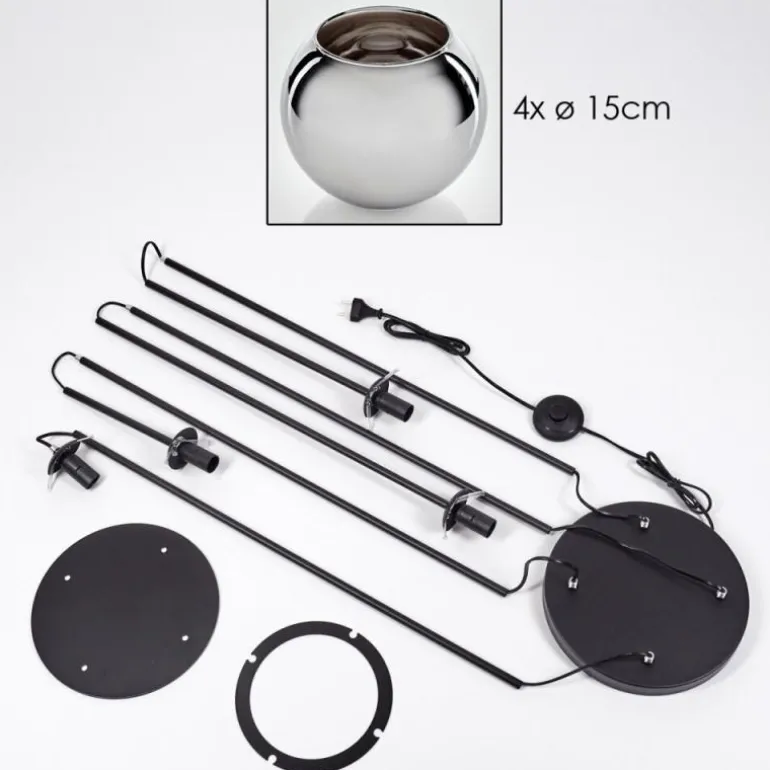 Koyoto Lampadaire 30 cm Chrome, Fumé, 4 lumières