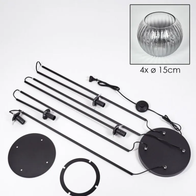 Koyoto Lampadaire 30 cm Clair, Fumé, 4 lumières