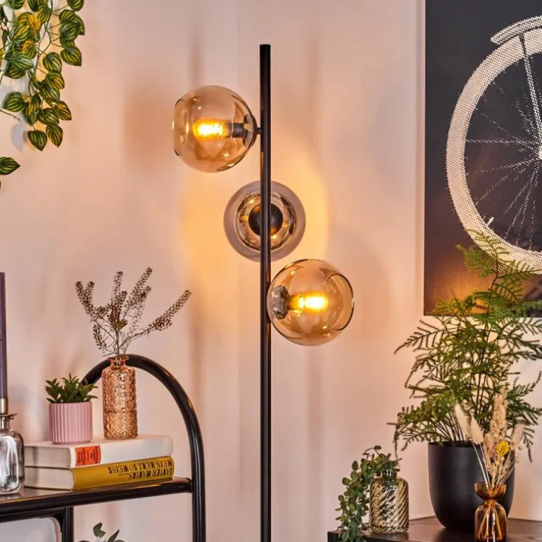 Koyoto Lampadaire Ambre, Chrome, Fumé, 3 lumières