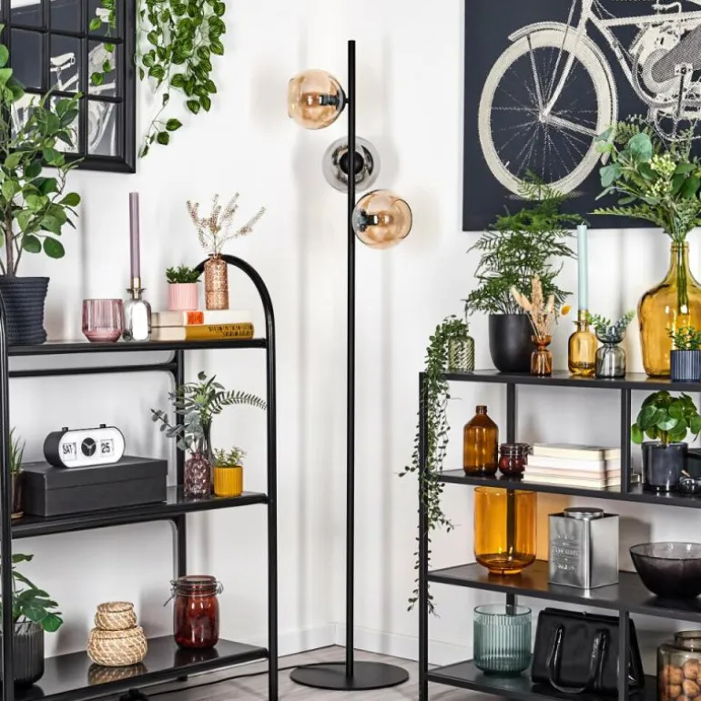 Koyoto Lampadaire Ambre, Chrome, Fumé, 3 lumières