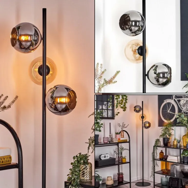 Koyoto Lampadaire Ambre, Chrome, Fumé, 3 lumières