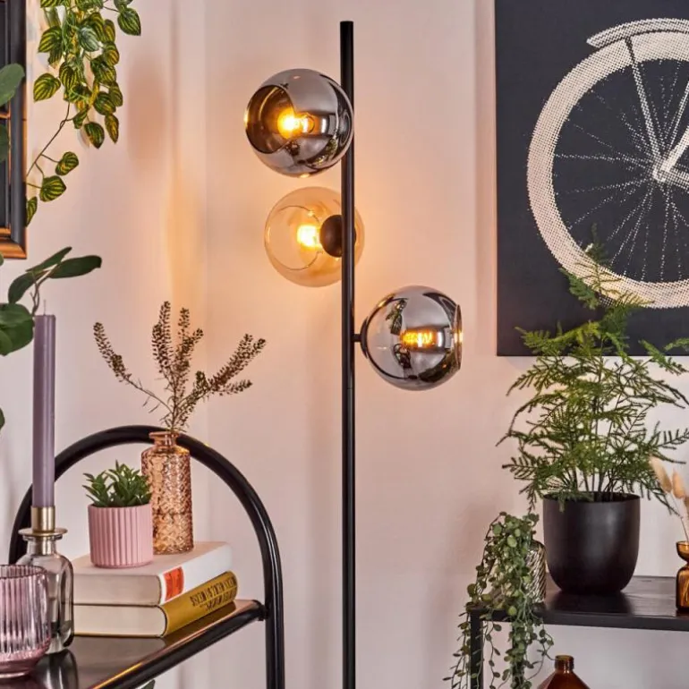 Koyoto Lampadaire Ambre, Chrome, Fumé, 3 lumières
