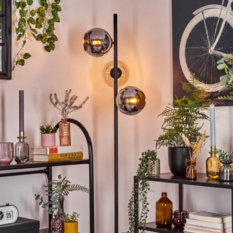 Koyoto Lampadaire Ambre, Chrome, Fumé, 3 lumières