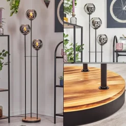 Koyoto Lampadaire Bois clair, Noir, 3 lumières