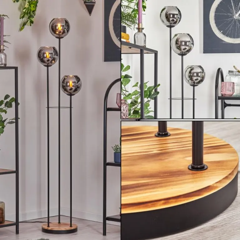 Koyoto Lampadaire Bois clair, Noir, 3 lumières