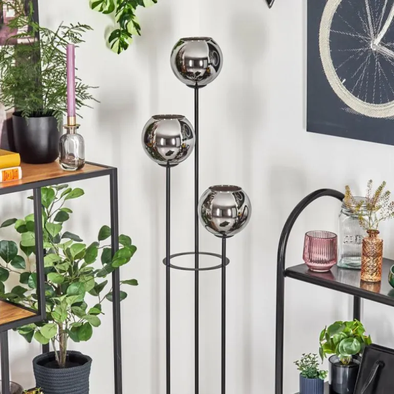 Koyoto Lampadaire Bois clair, Noir, 3 lumières