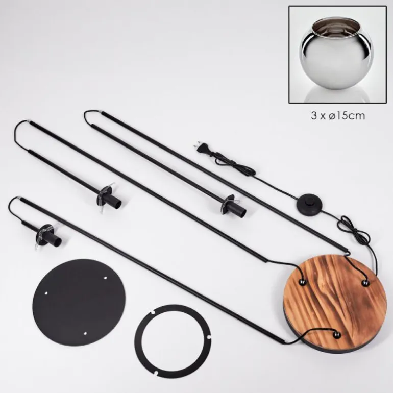 Koyoto Lampadaire Bois clair, Noir, 3 lumières