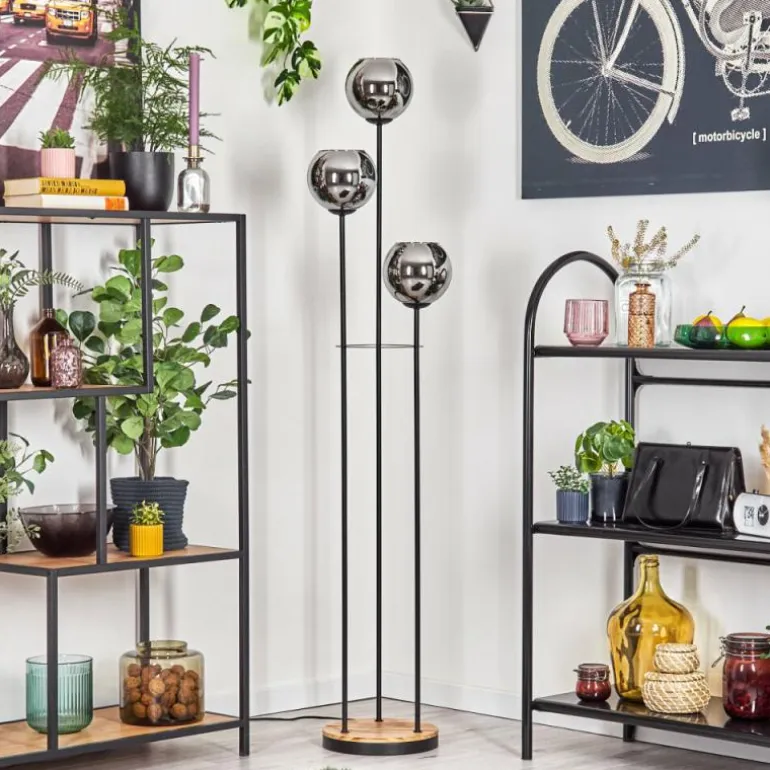 Koyoto Lampadaire Bois clair, Noir, 3 lumières