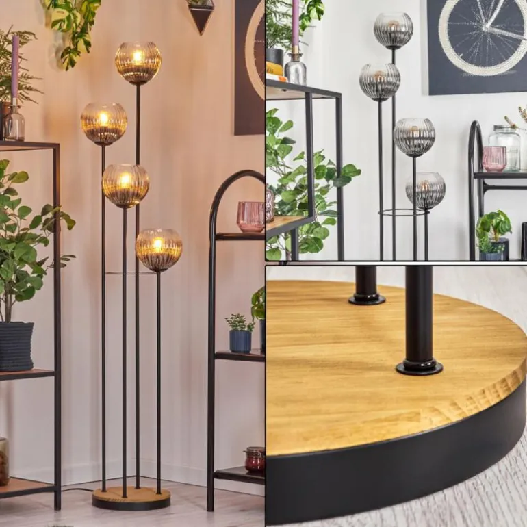 Koyoto Lampadaire Bois foncé, Noir, 4 lumières
